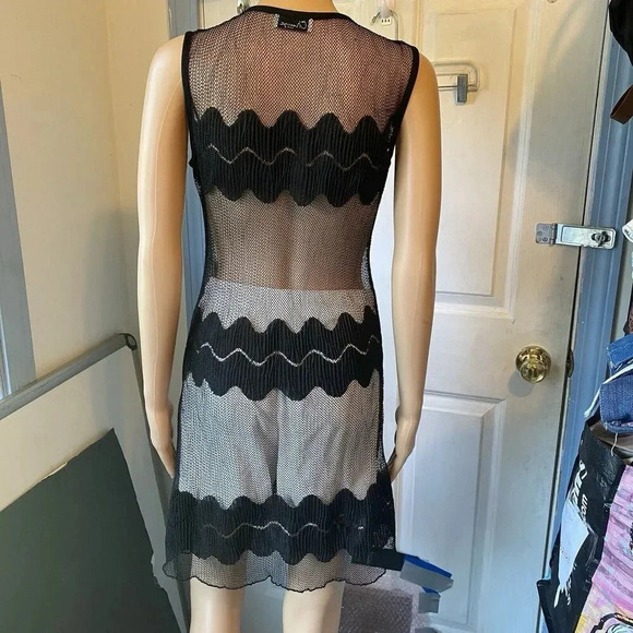 VTG Y2K Orange USA Whimsigoth Witchy Midi Dress S-M Mesh Open Knit Black Stretch - Picture 10 of 16